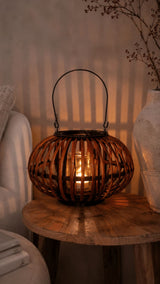 Windlicht met houten frame – Naturel/Donkerbruin