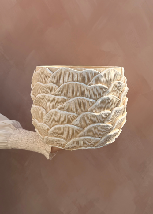 J-Line Bloempot met Reliëf – Beige