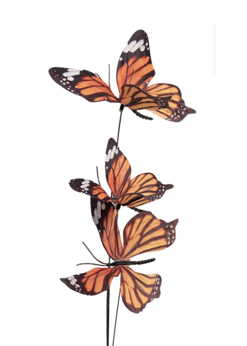 Kunsttak met 3 vlinders - oranje/zwart