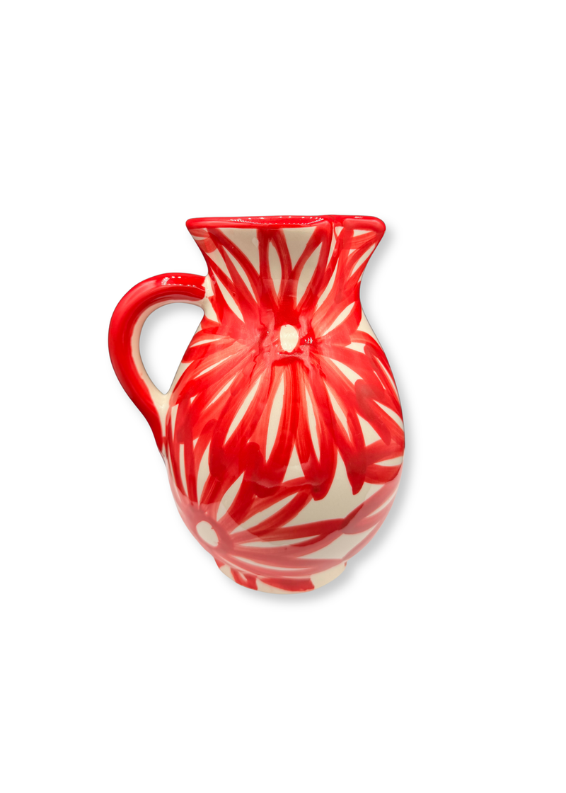 Decoratieve kan met bloemenprint – Rood & crème | J-Line