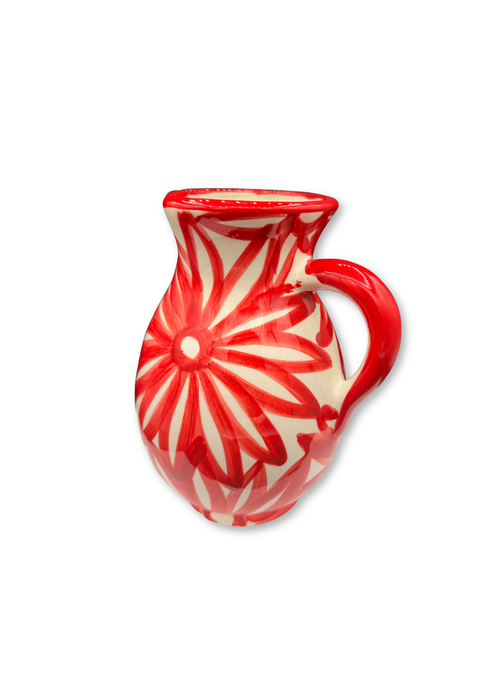 Decoratieve kan met bloemenprint – Rood & crème | J-Line