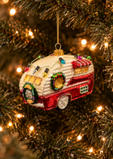 Glazen kerstornament caravan