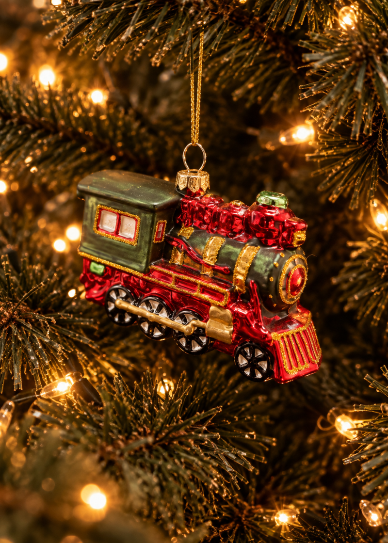 Glazen kerstornament trein