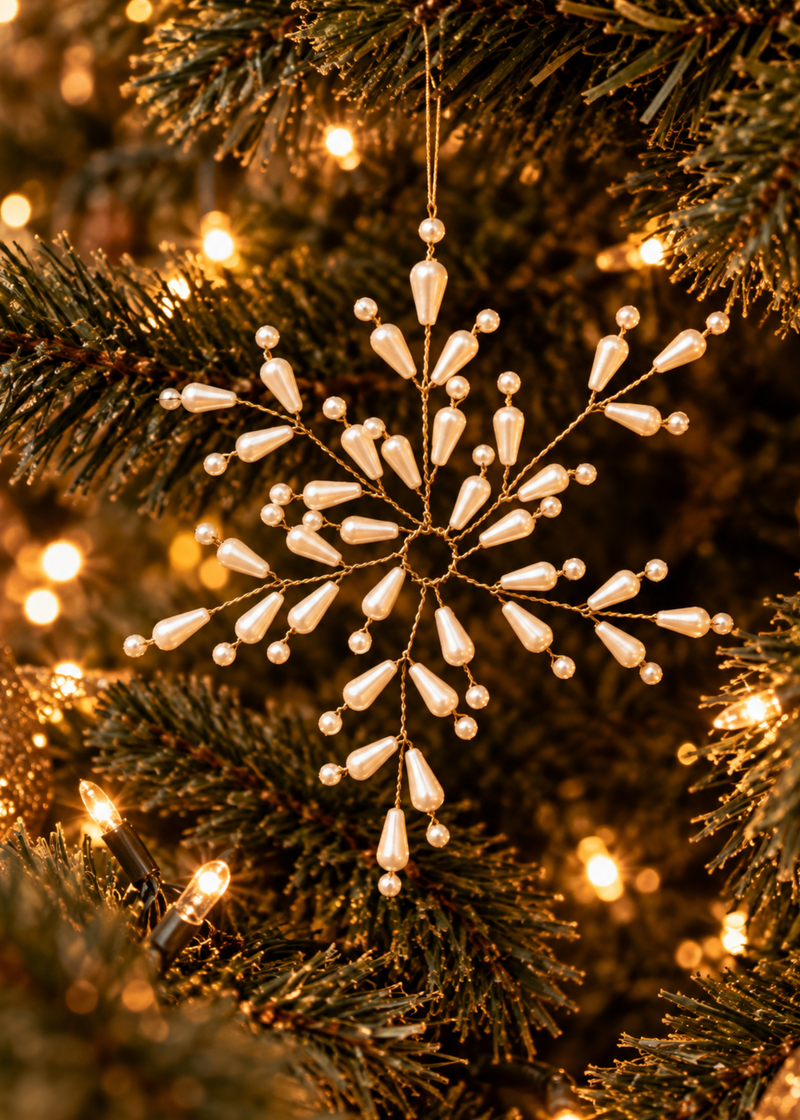 Kerstornament sneeuwvlok met parels
