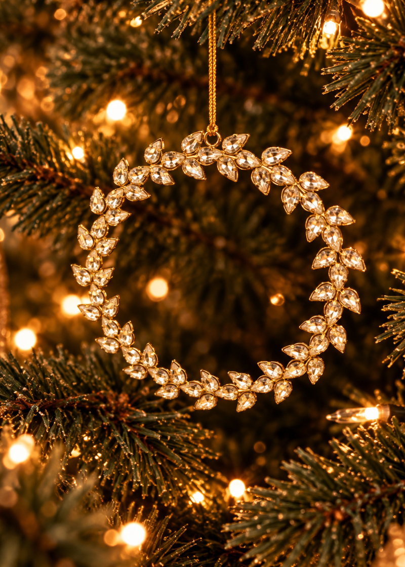 Kerstkrans ornament met steentjes