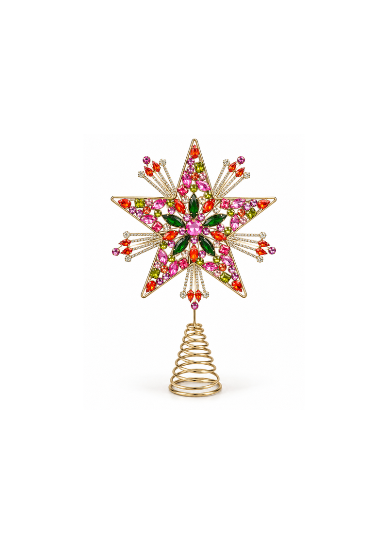 Kerstpiek ster met kleurrijke steentjes