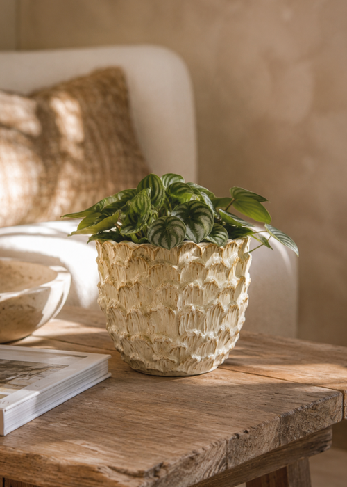 Bloempot met Schubbenstructuur – Beige | 3 maten