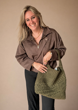Gevlochten schoudertas - army green & beige