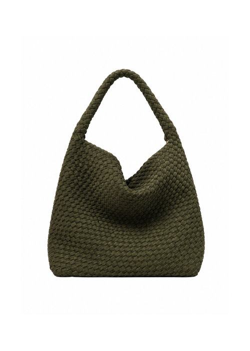Gevlochten schoudertas - army green & beige