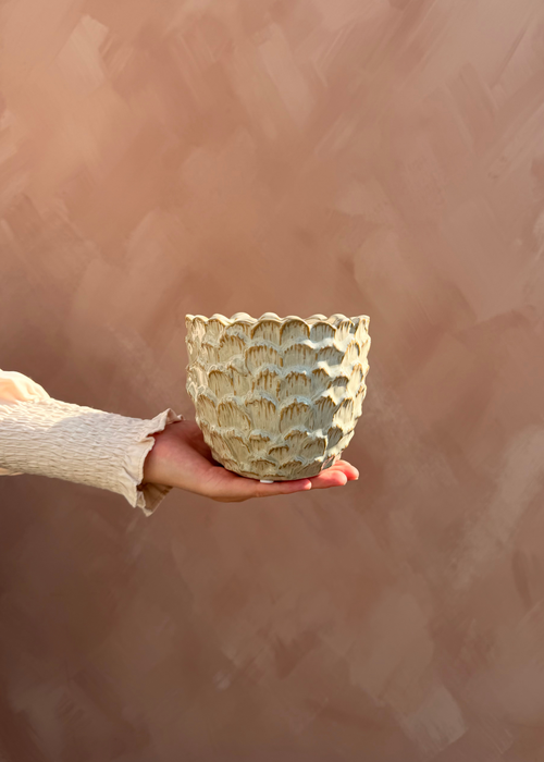 Bloempot met Schubbenstructuur – Beige | 3 maten