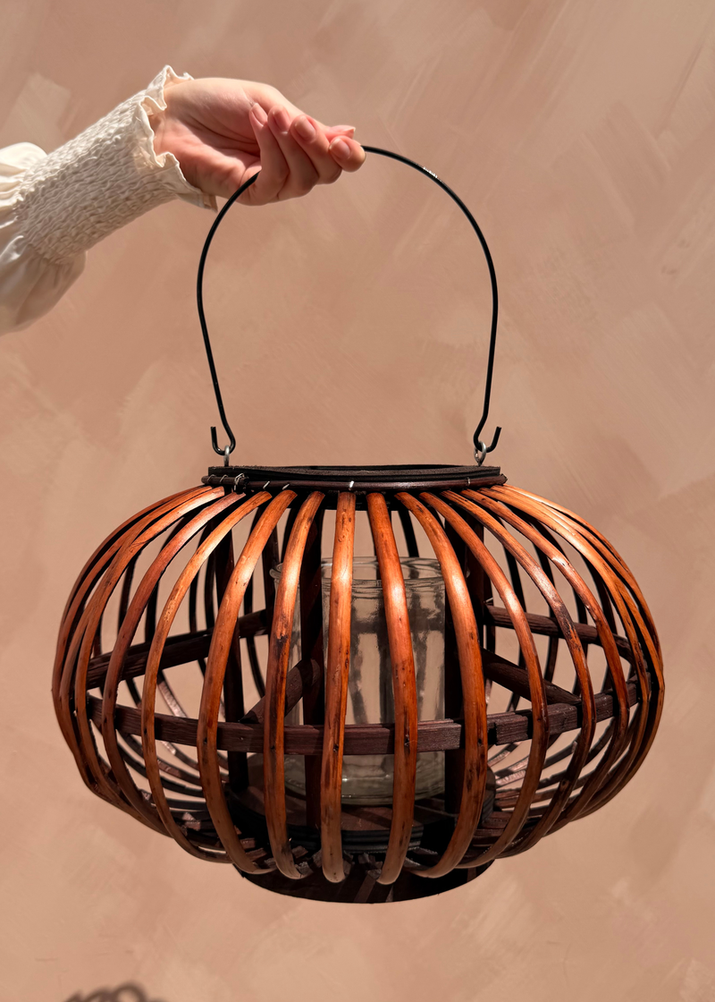 Windlicht met houten frame – Naturel/Donkerbruin