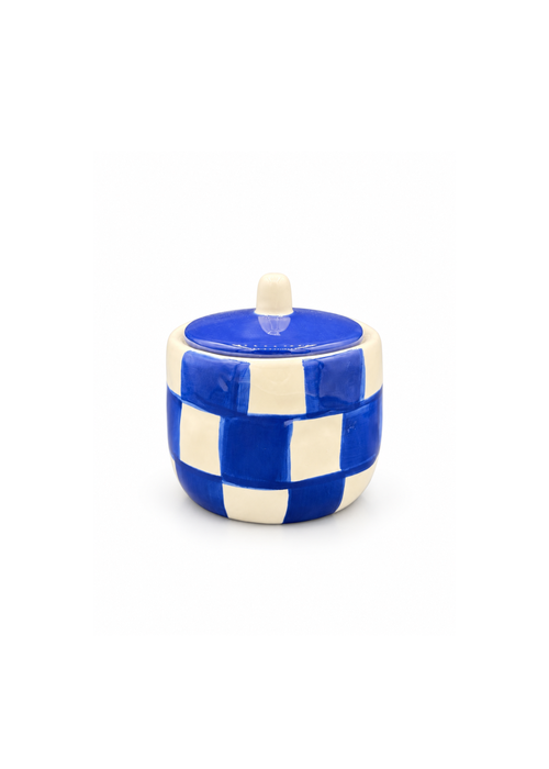 Geruite opbergpotje blauw