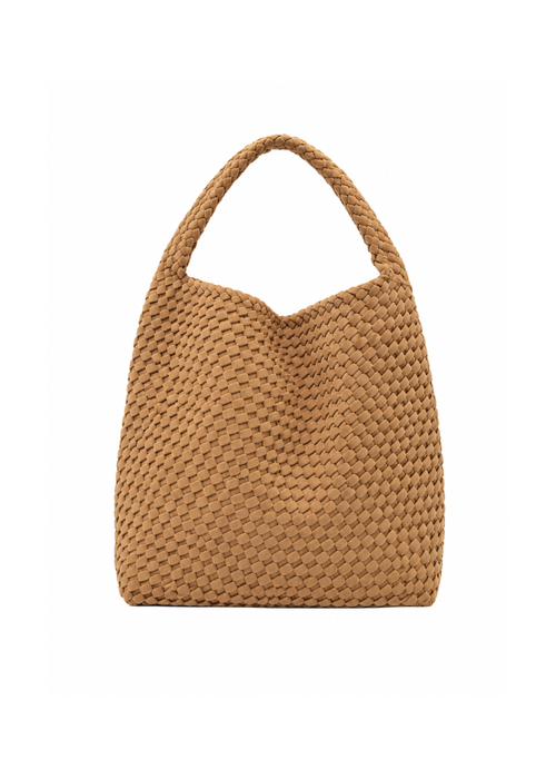 Gevlochten schoudertas - army green & beige
