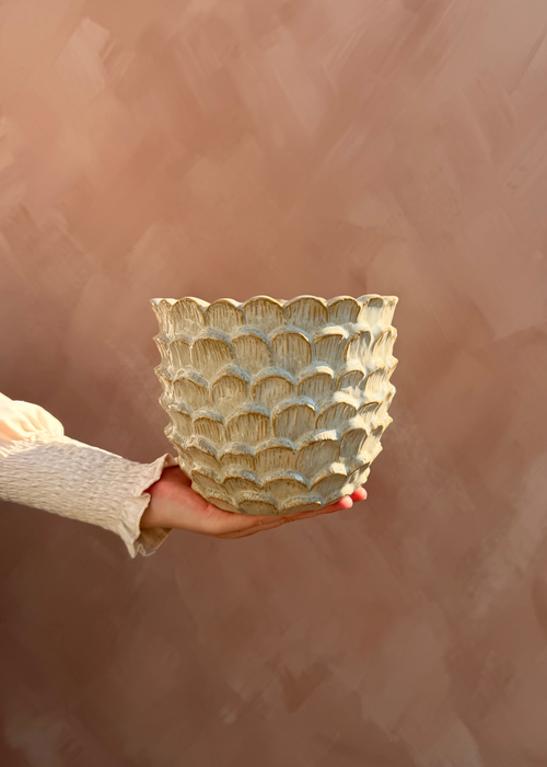 Bloempot met Schubbenstructuur – Beige | 3 maten