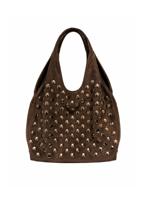 Bruine schoudertas met studs