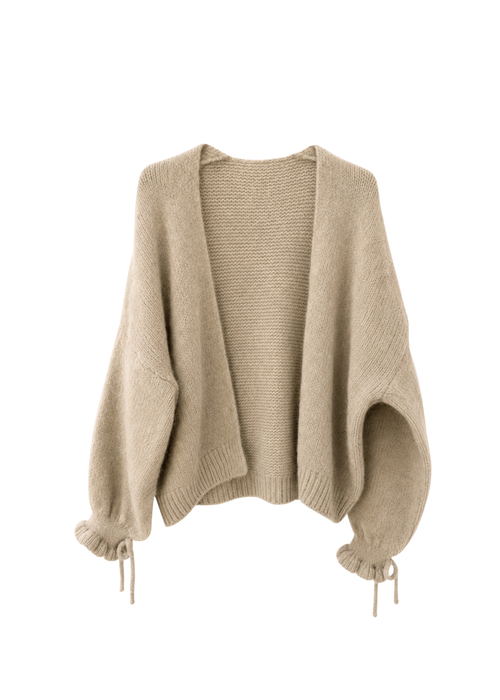 Gebreid vest met strikjes – Taupe