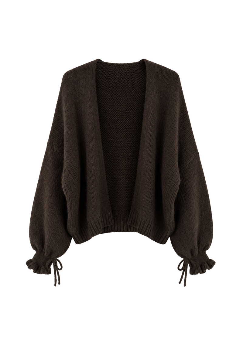 Gebreid vest met strikjes – Donkerbruin