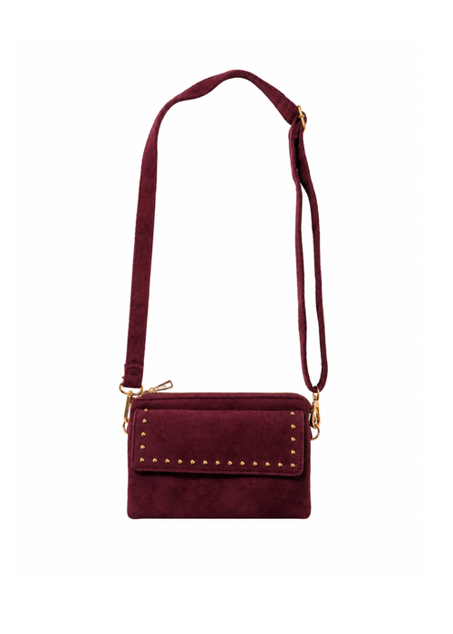 Bordeauxrode crossbody tas met gouden studs
