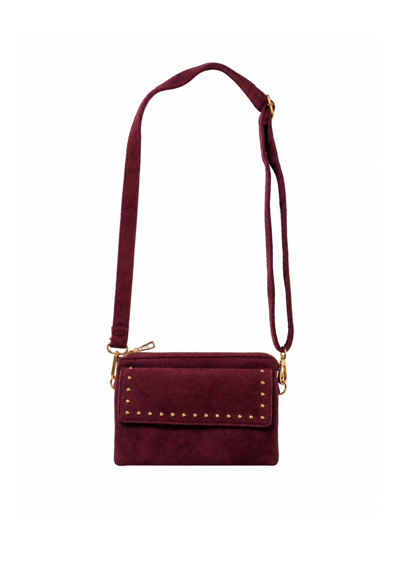 Bordeauxrode crossbody tas met gouden studs