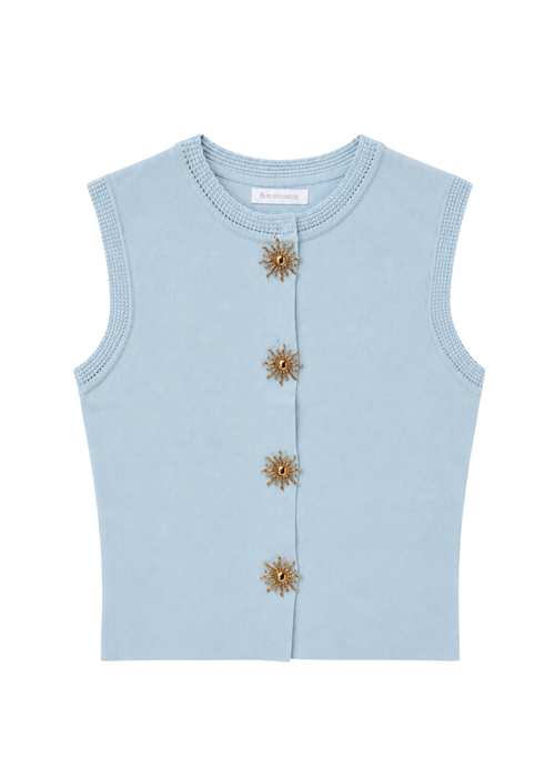 Mouwloze top met zonknopen – Lichtblauw