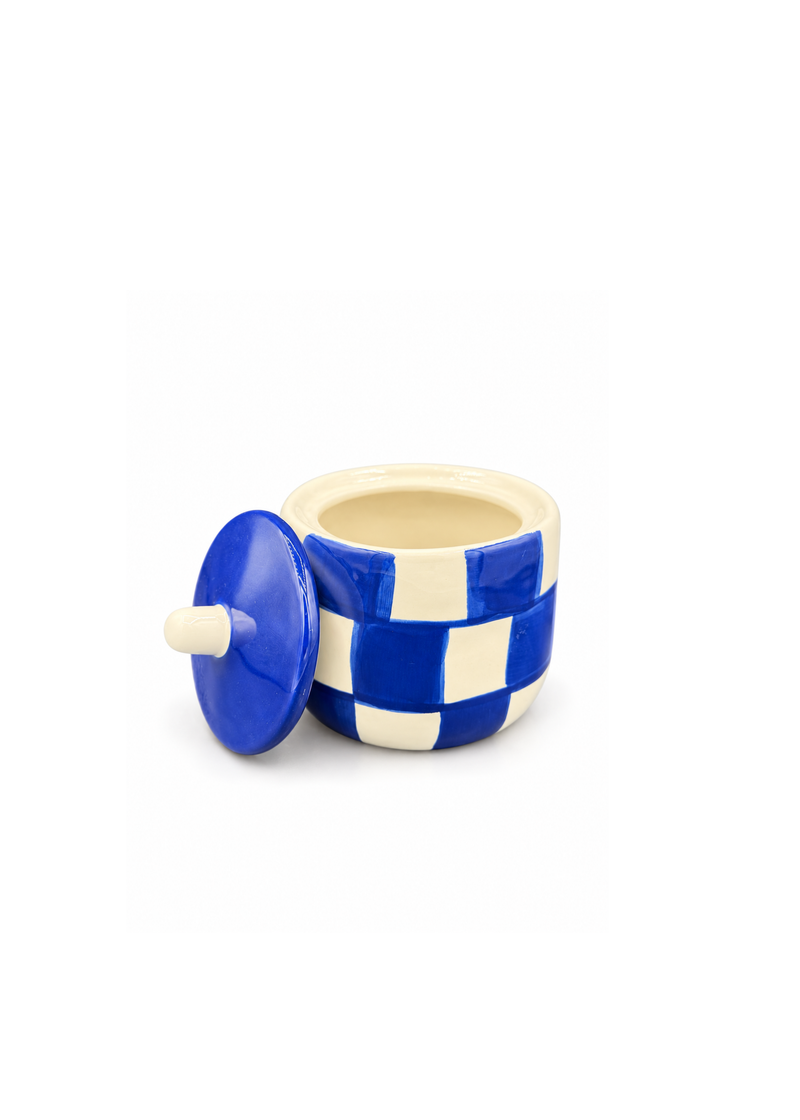 Geruite opbergpotje blauw