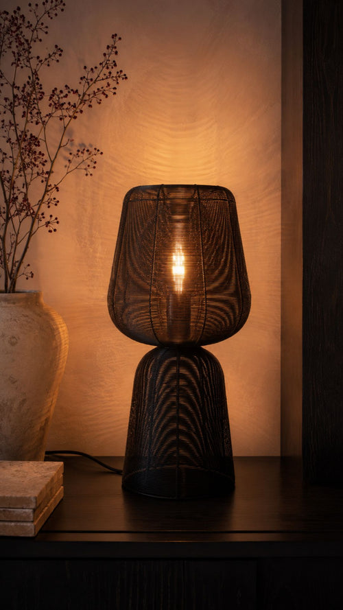 Metalen tafellamp met open structuur – Donkerbruin - Light&Living