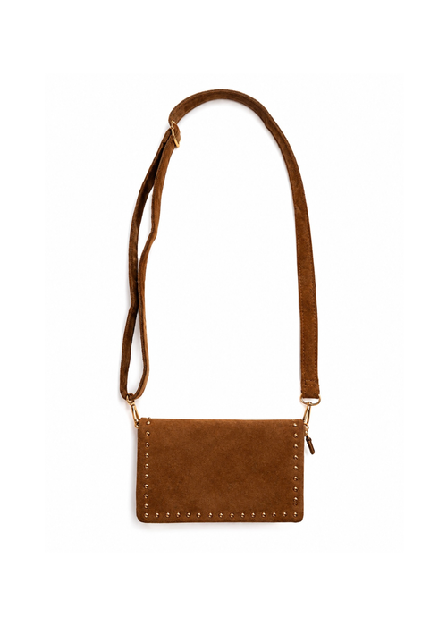 Camel crossbody tasje met gouden studs