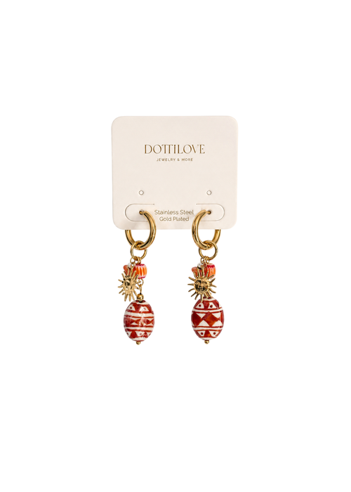 Dottilove statement oorbellen met zonbedel – Rood/Goud