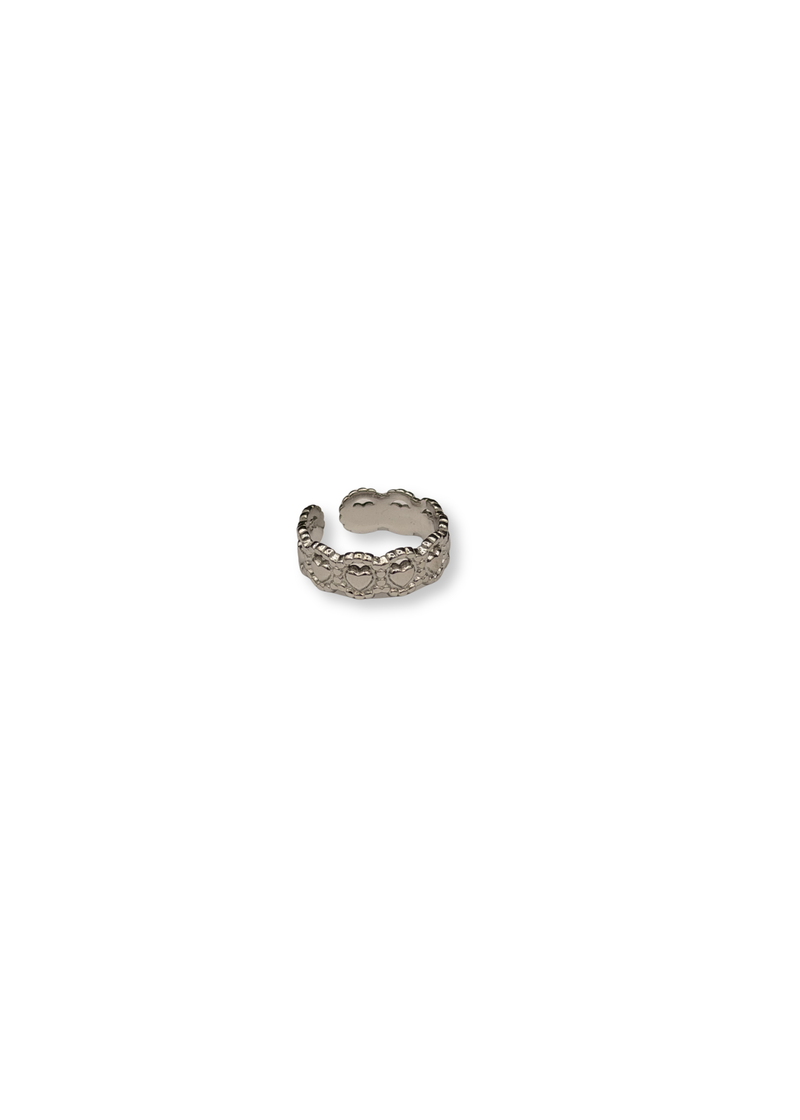 Zilverkleurige verstelbare ring - hartjes