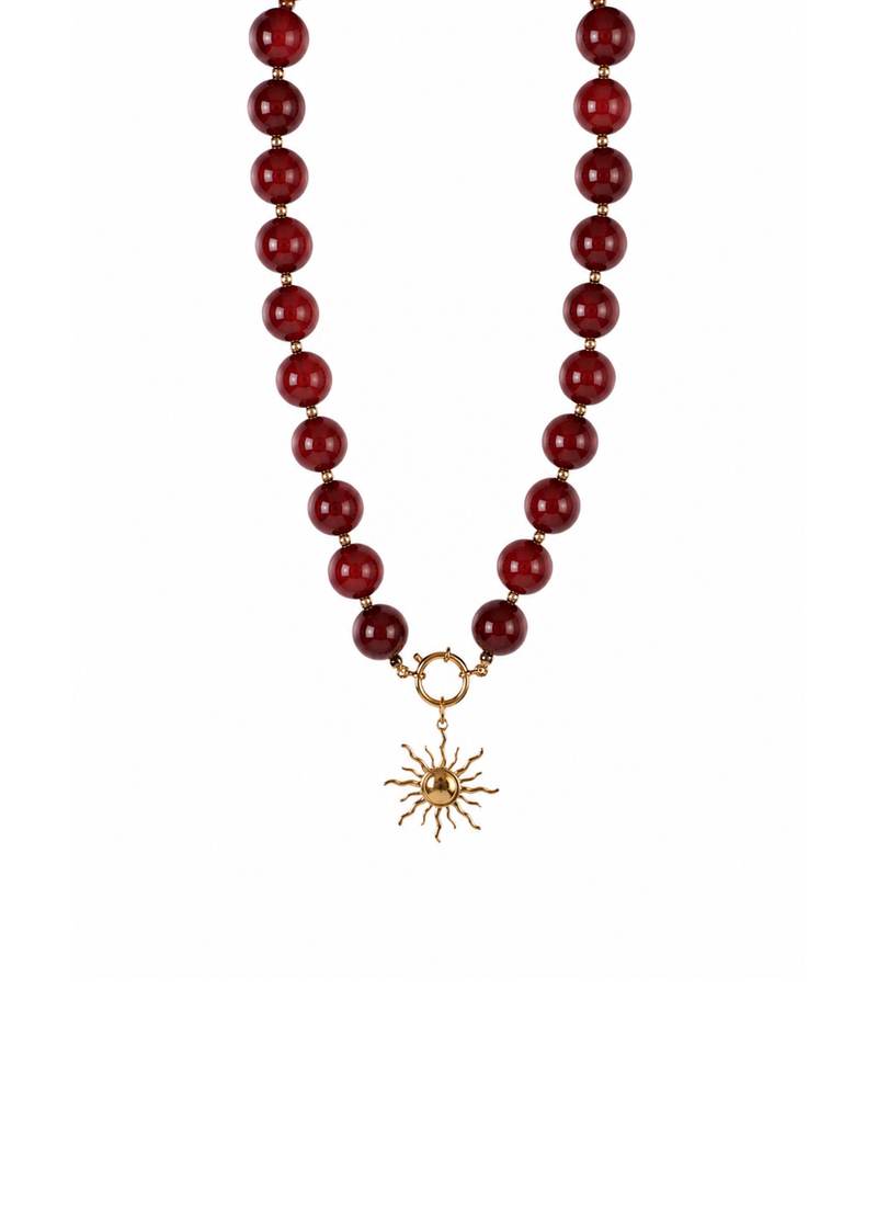 Kralen ketting met zonbedel – Bordeaux/Goud