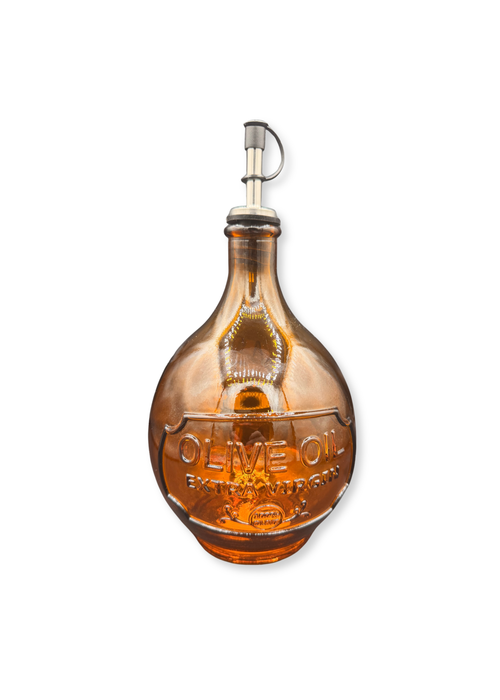 Glazen olijfoliefles amber met schenktuit