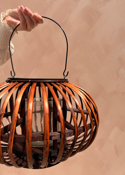 Windlicht met houten frame – Naturel/Donkerbruin