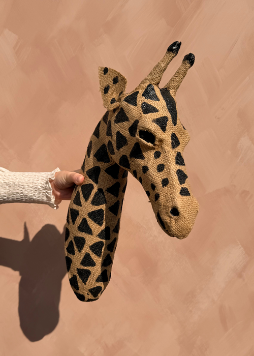 Wanddecoratie giraffekop – naturel & zwart