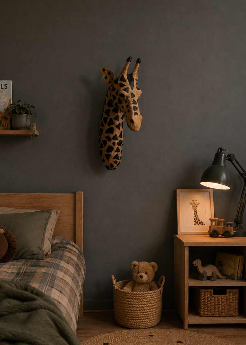 Wanddecoratie giraffekop – naturel & zwart