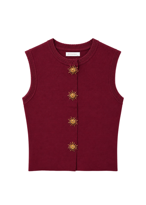Mouwloze top met zonknopen – Bordeaux