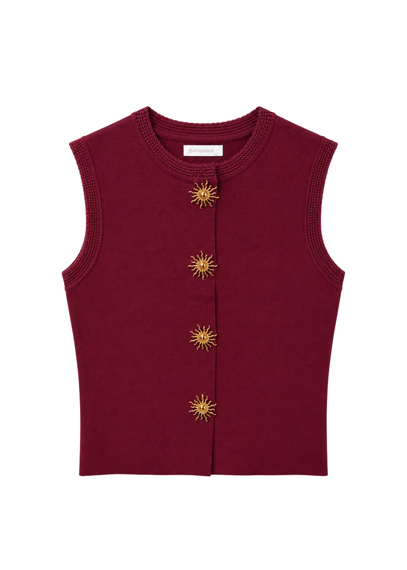 Mouwloze top met zonknopen – Bordeaux