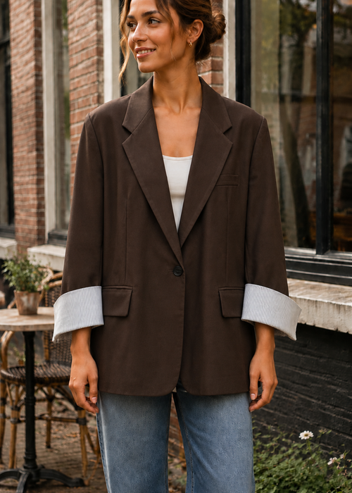 Donkerbruine blazer met rugdetail