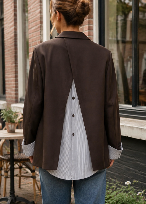 Donkerbruine blazer met rugdetail