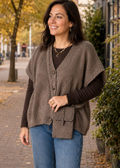 Oversized gebreid pull-over taupe
