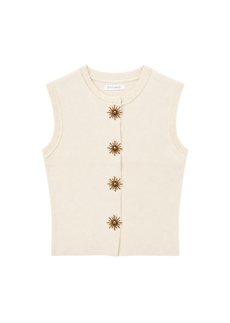 Mouwloze top met zonknopen – Off White