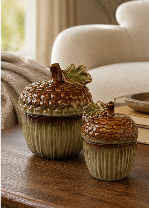 Decoratiepot eikel met deksel | verschillende maten