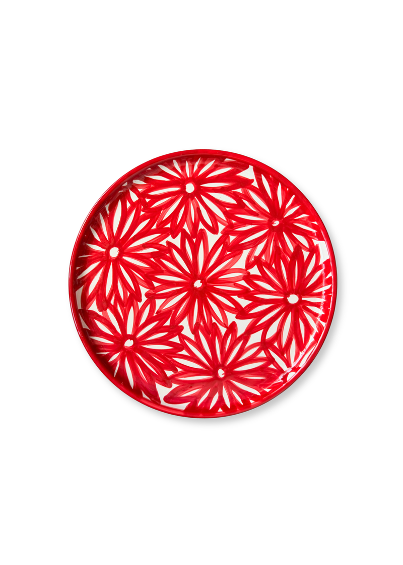 Decoratief bord met bloemenprint – Rood & crème