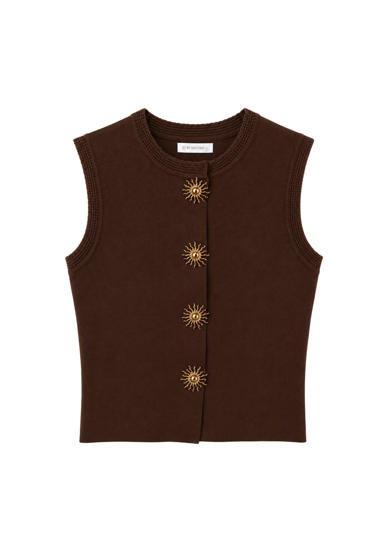Mouwloze top met zonknopen – Bruin