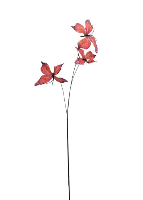Kunsttak met 3 vlinders - roze/oranje
