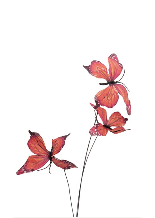 Kunsttak met 3 vlinders - roze/oranje
