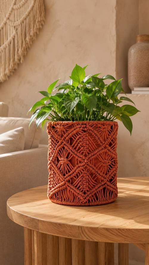 Terracotta bloempot met gevlochten patroon – 3 maten